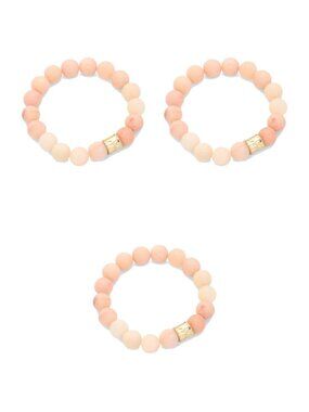 3 Matching Peach Aventurine Bracelets - Bridesmaid Friendship Set, Stretch